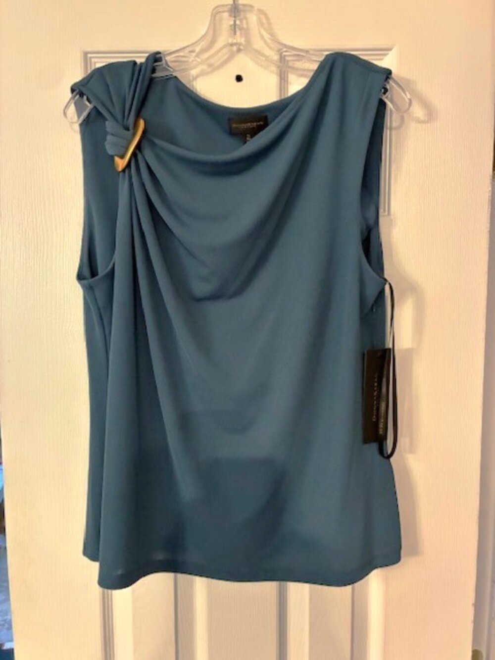 Donna Karan NWT $79 Dark Blue Green Crepe Knit Sleeveless Layer Top Tank Sz XL